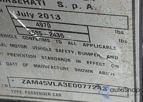 2014 Maserati Granturismo Mc/Sport из США, поврежденный, VIN ZAM45VLA3E0077243